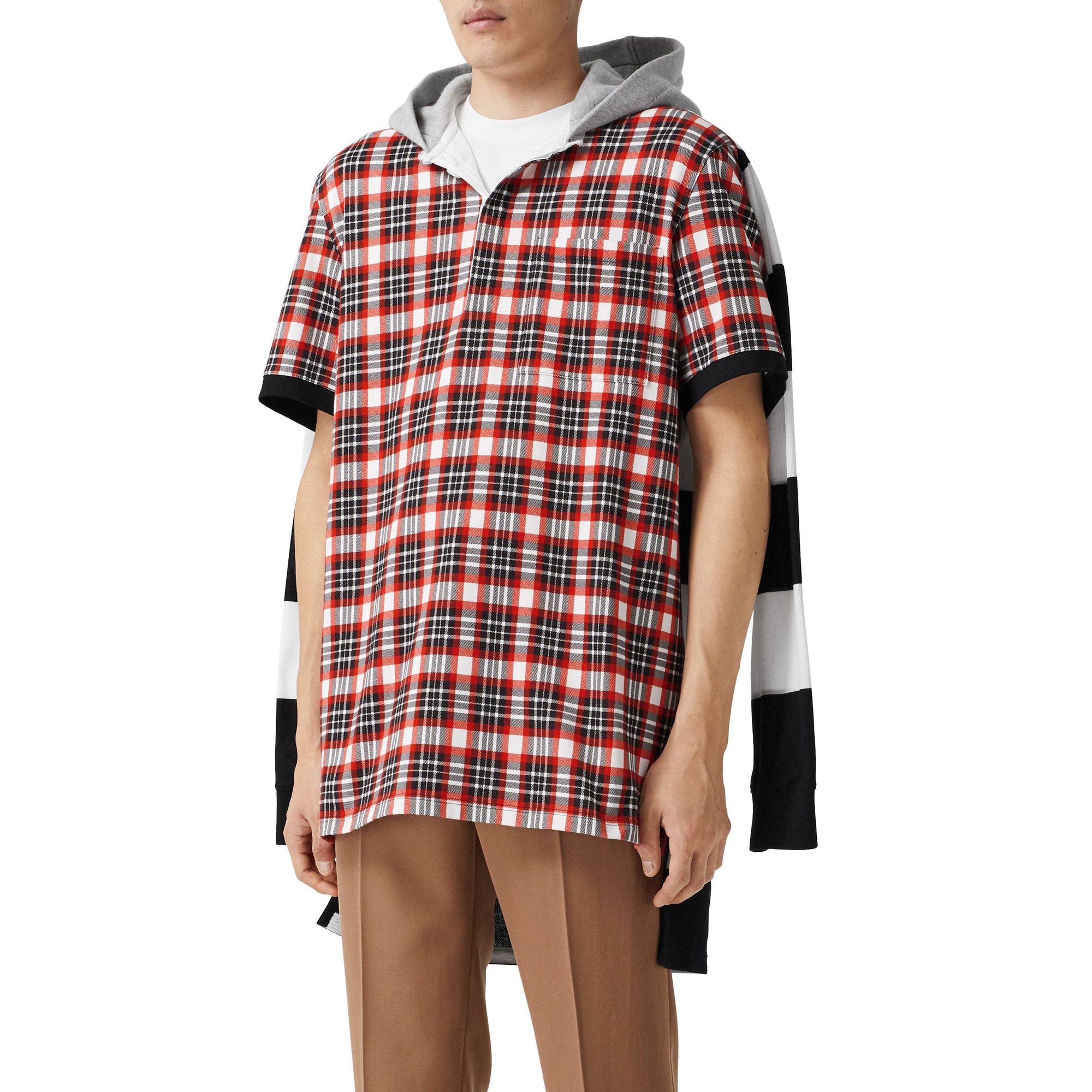 Polo de rugby déstructuré en coton check et rayé - Bright Red Check