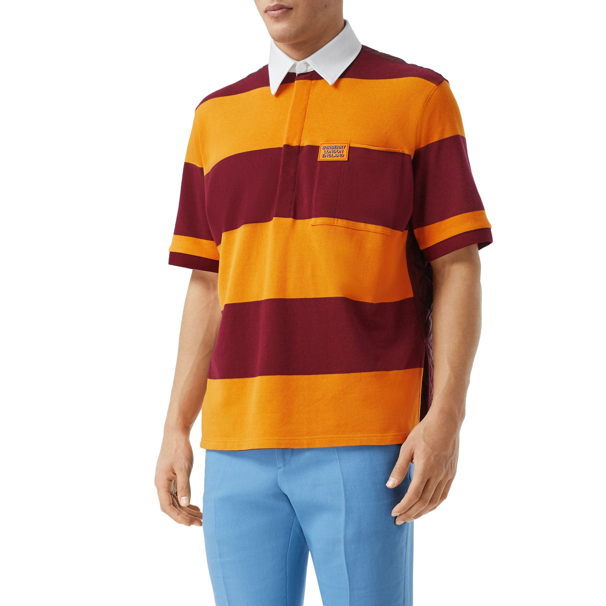 Polo matelassé en coton rayé - Citrus Orange
