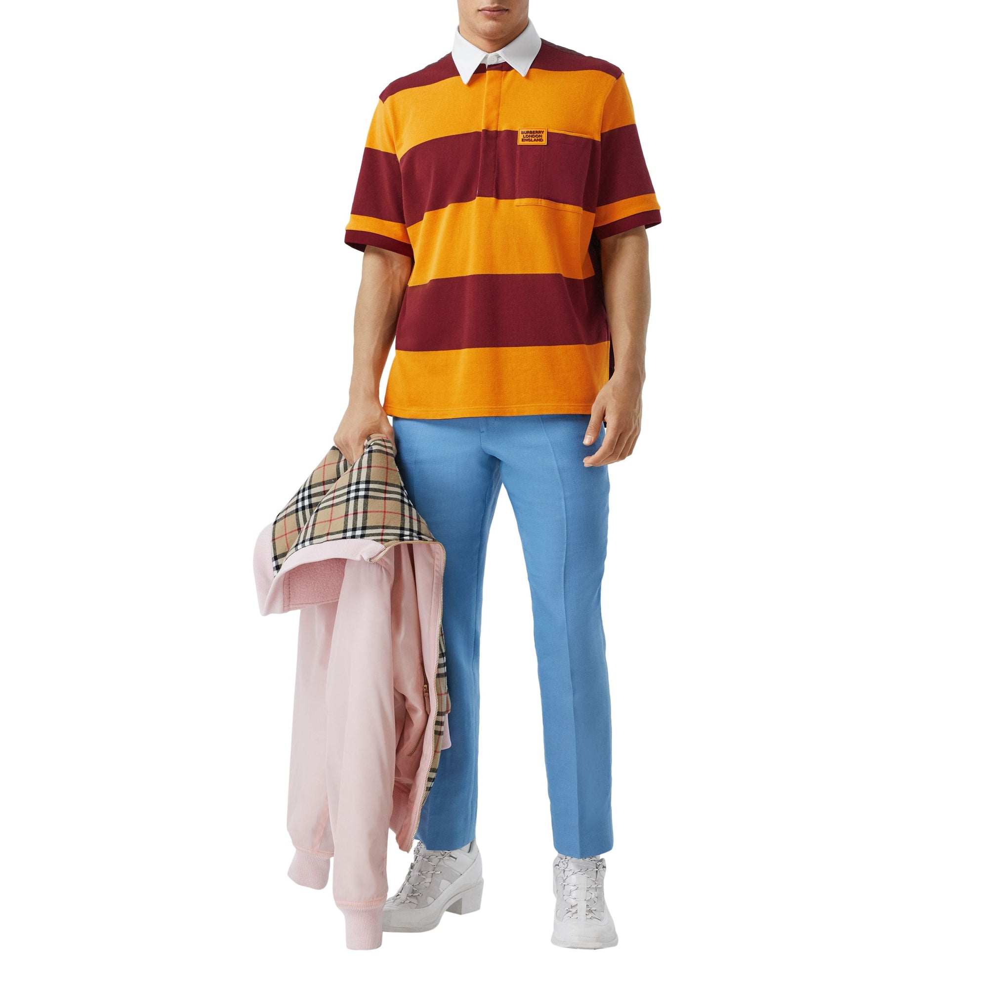 Polo matelassé en coton rayé - Citrus Orange