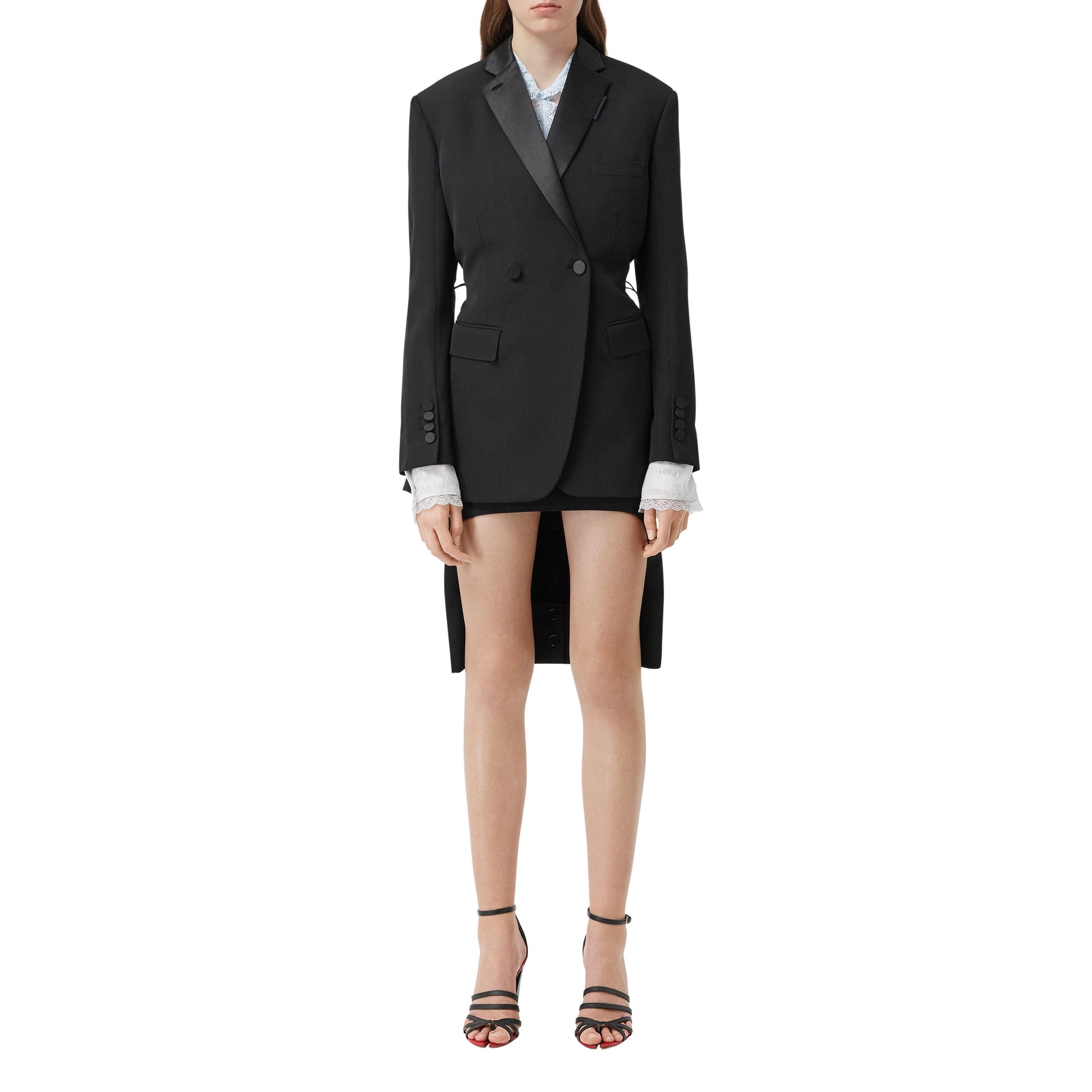 Veste de smoking en laine et taffetas avec découpe au dos - Noir