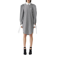 Robe chemise en popeline de coton rayée avec logo appliqué - Black Stripe