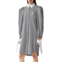 Robe chemise en popeline de coton rayée avec logo appliqué - Black Stripe