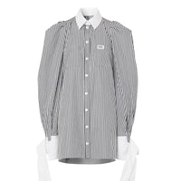 Robe chemise en popeline de coton rayée avec logo appliqué - Black Stripe