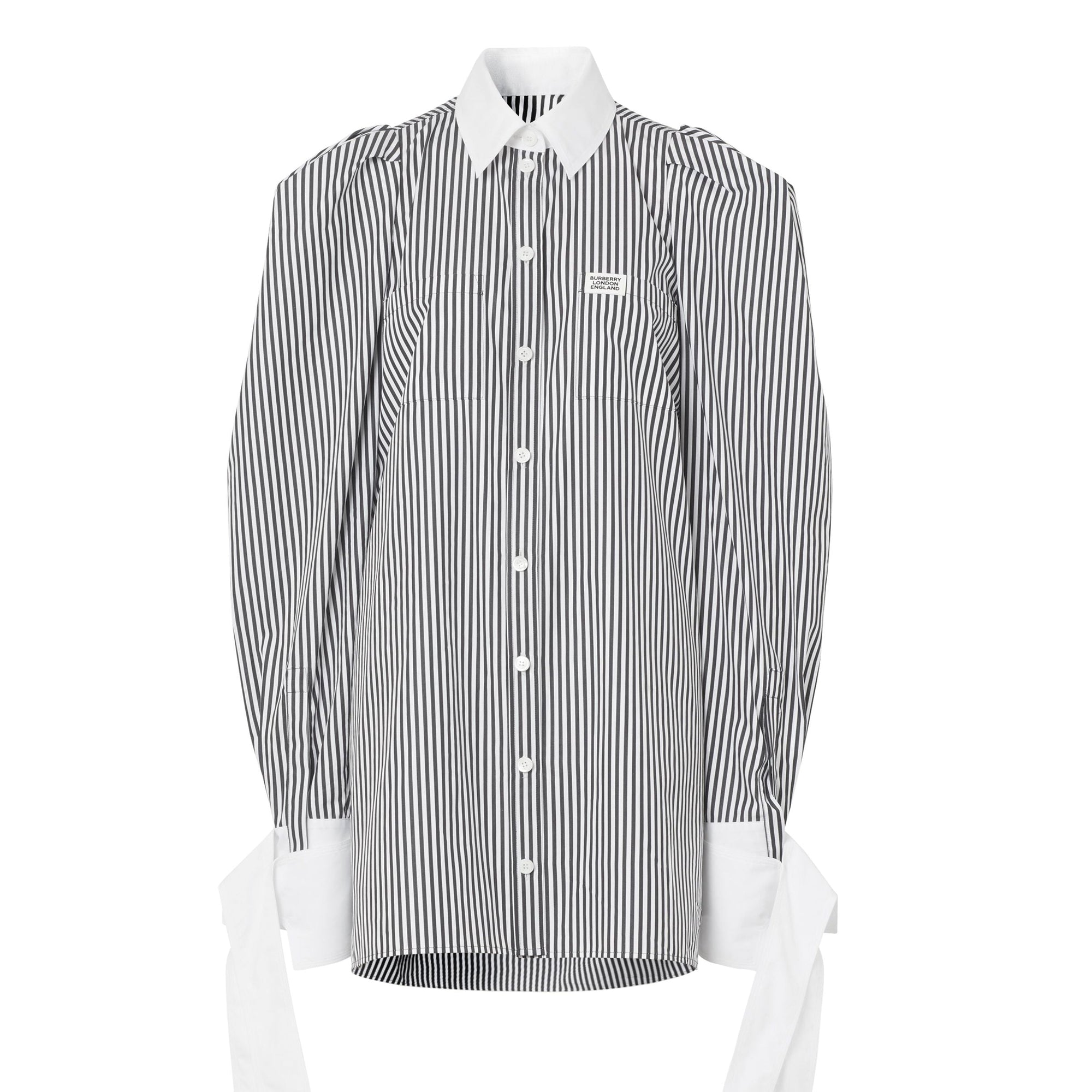 Robe chemise en popeline de coton rayée avec logo appliqué - Black Stripe