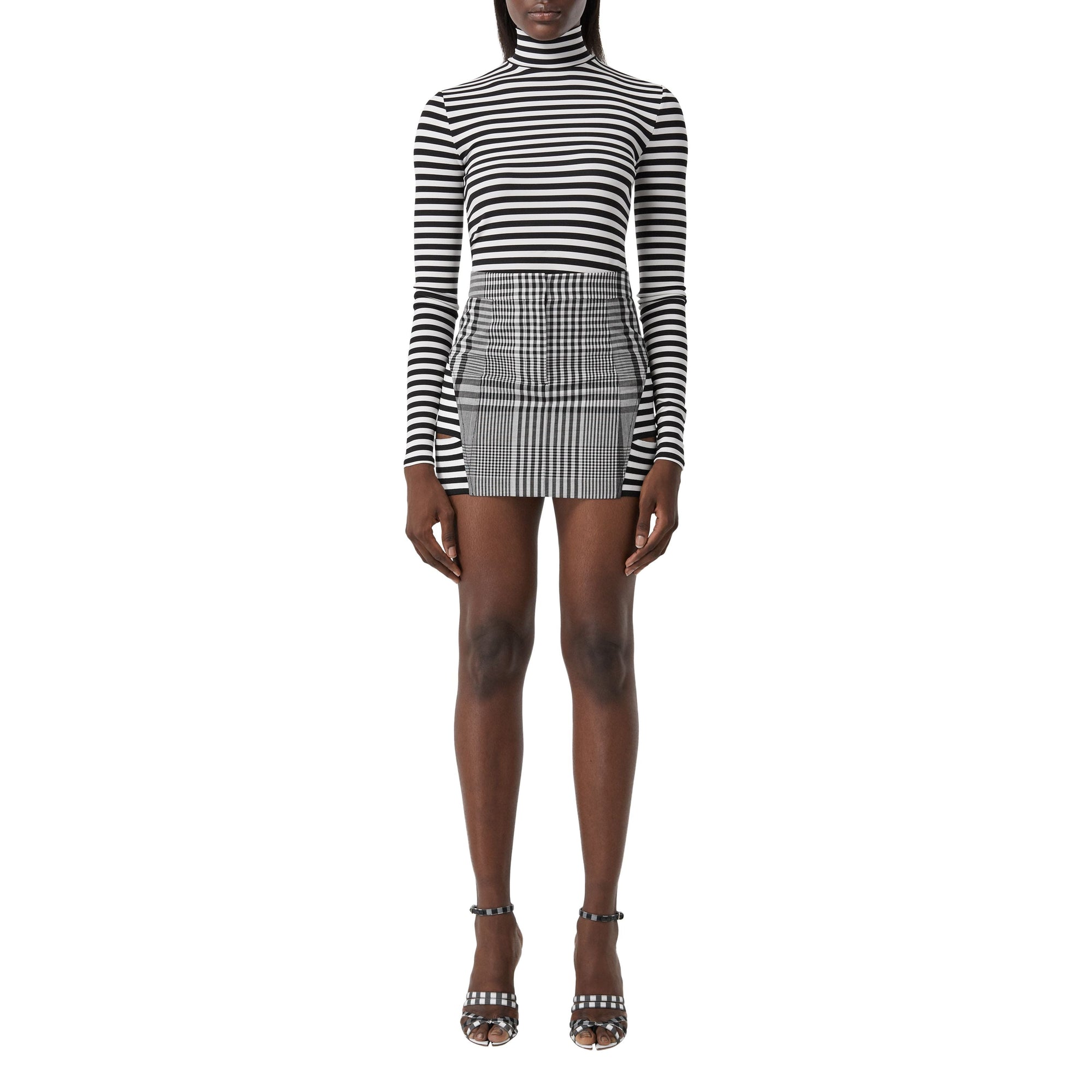 Minijupe en laine technique check et rayée - Black