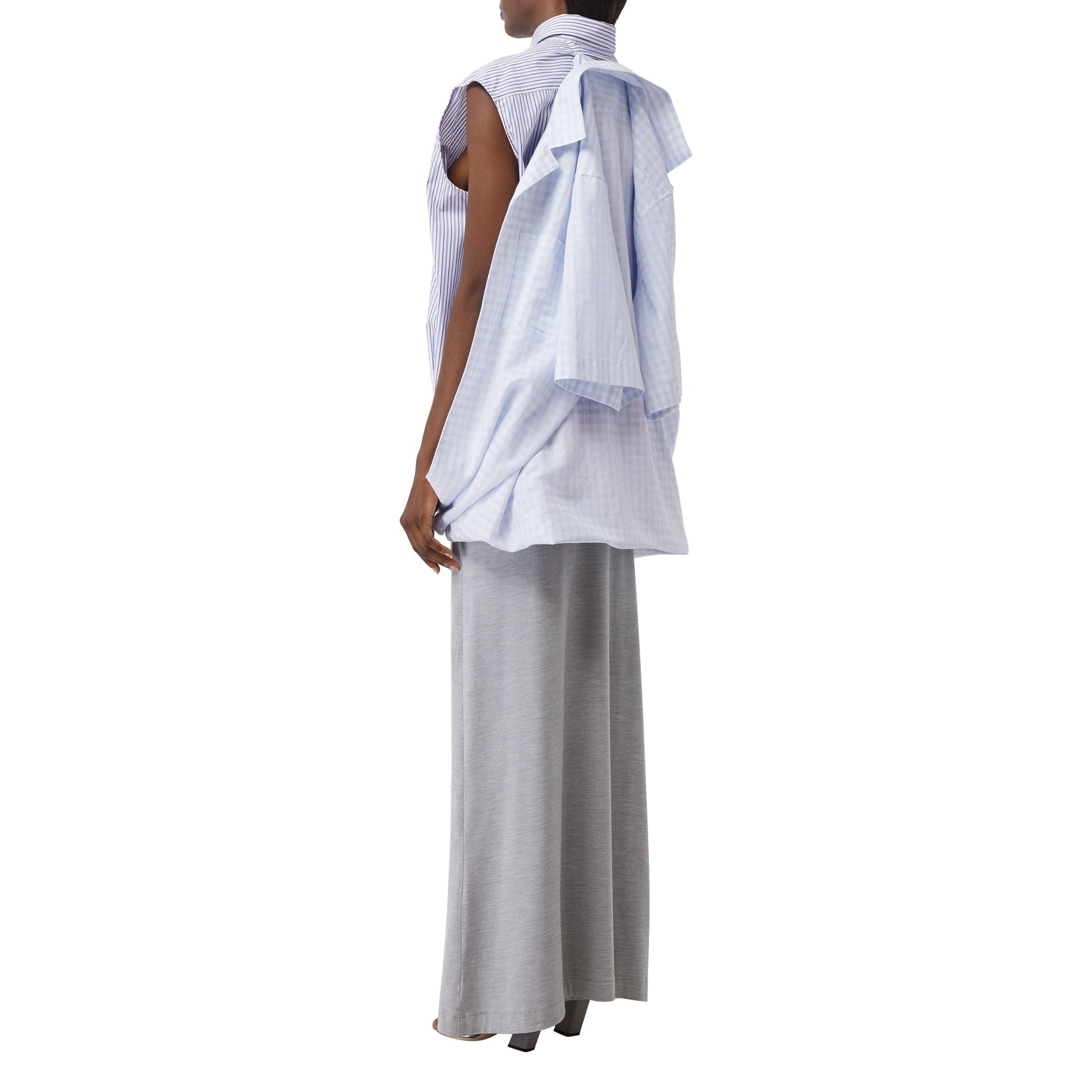 Double chemise oversize rayée et vichy - Pale Blue