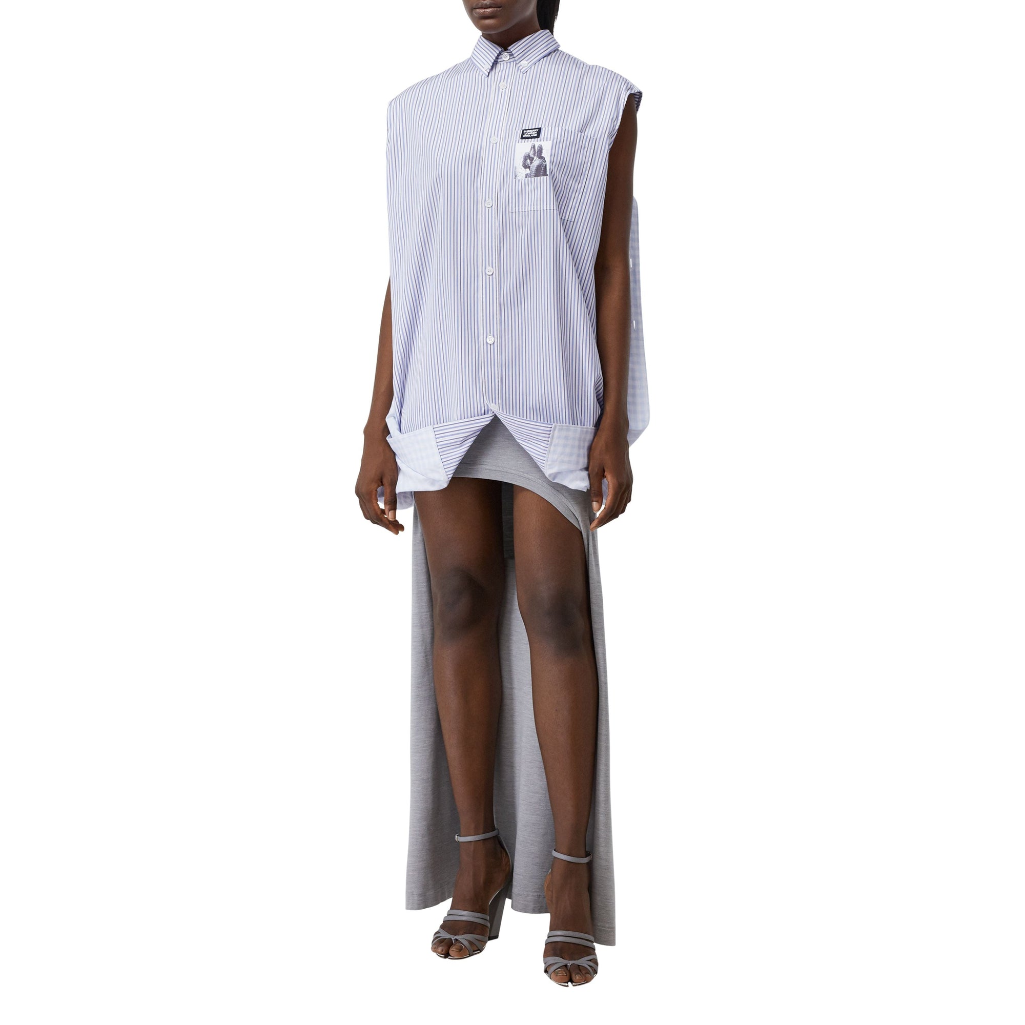 Double chemise oversize rayée et vichy - Pale Blue