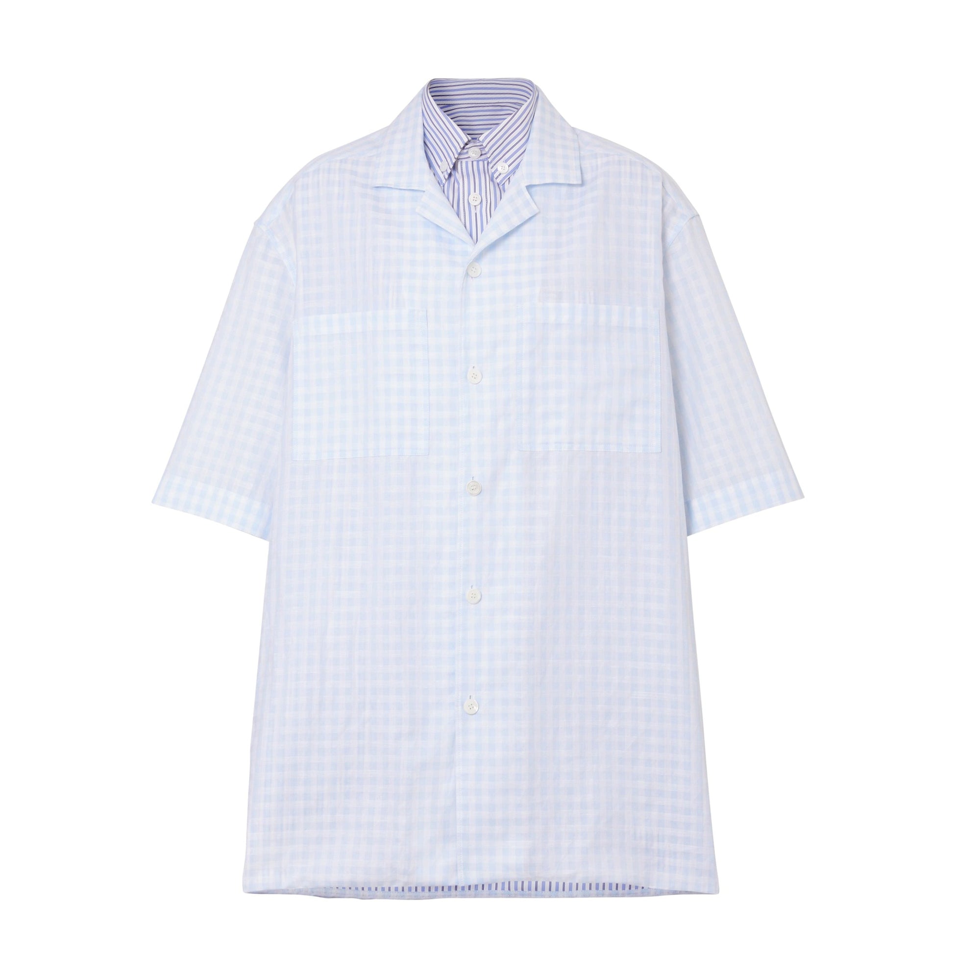 Double chemise oversize rayée et vichy - Pale Blue
