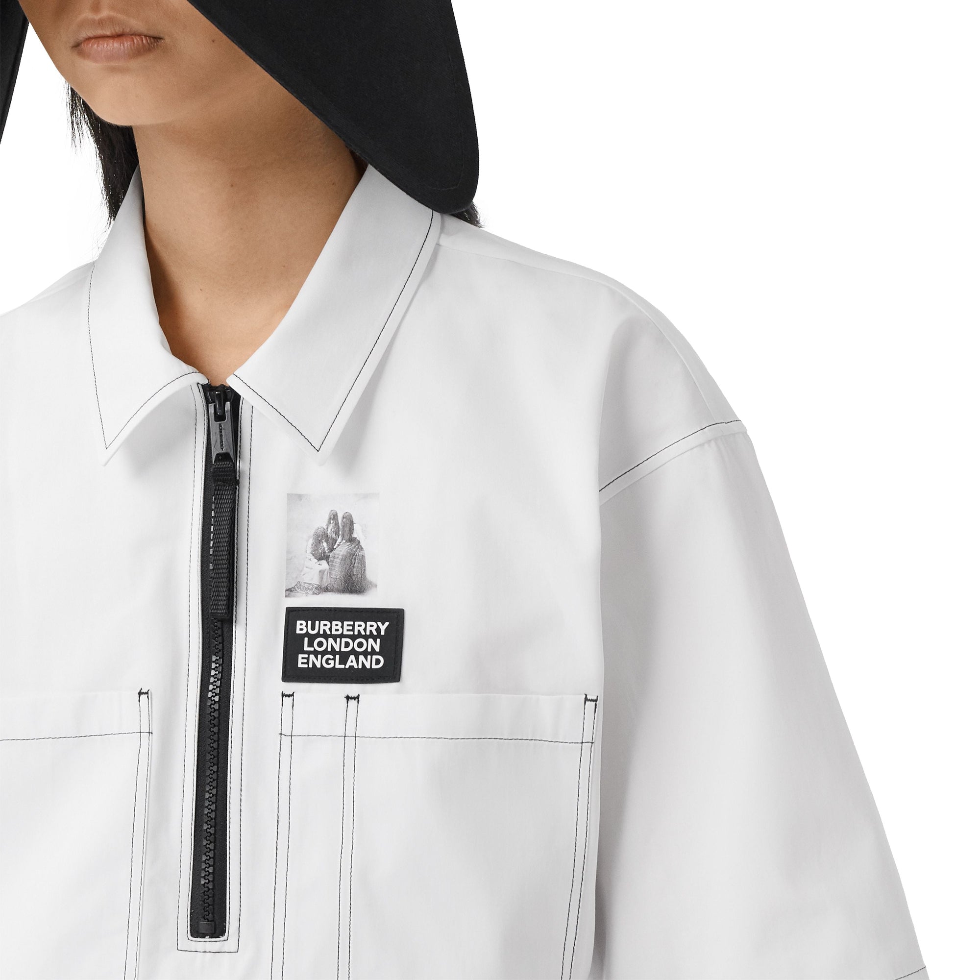 Chemise oversize à manches courtes en coton avec maille côtelée - Optic White