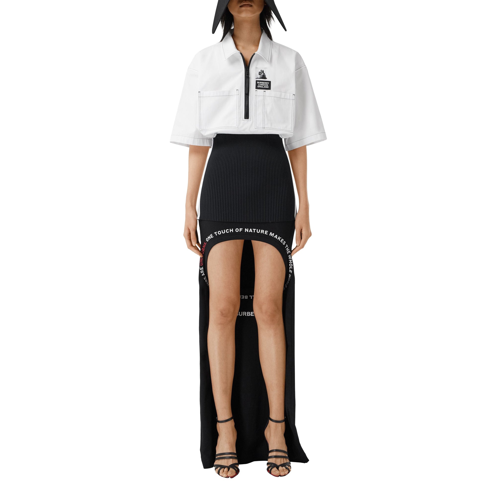 Chemise oversize à manches courtes en coton avec maille côtelée - Optic White