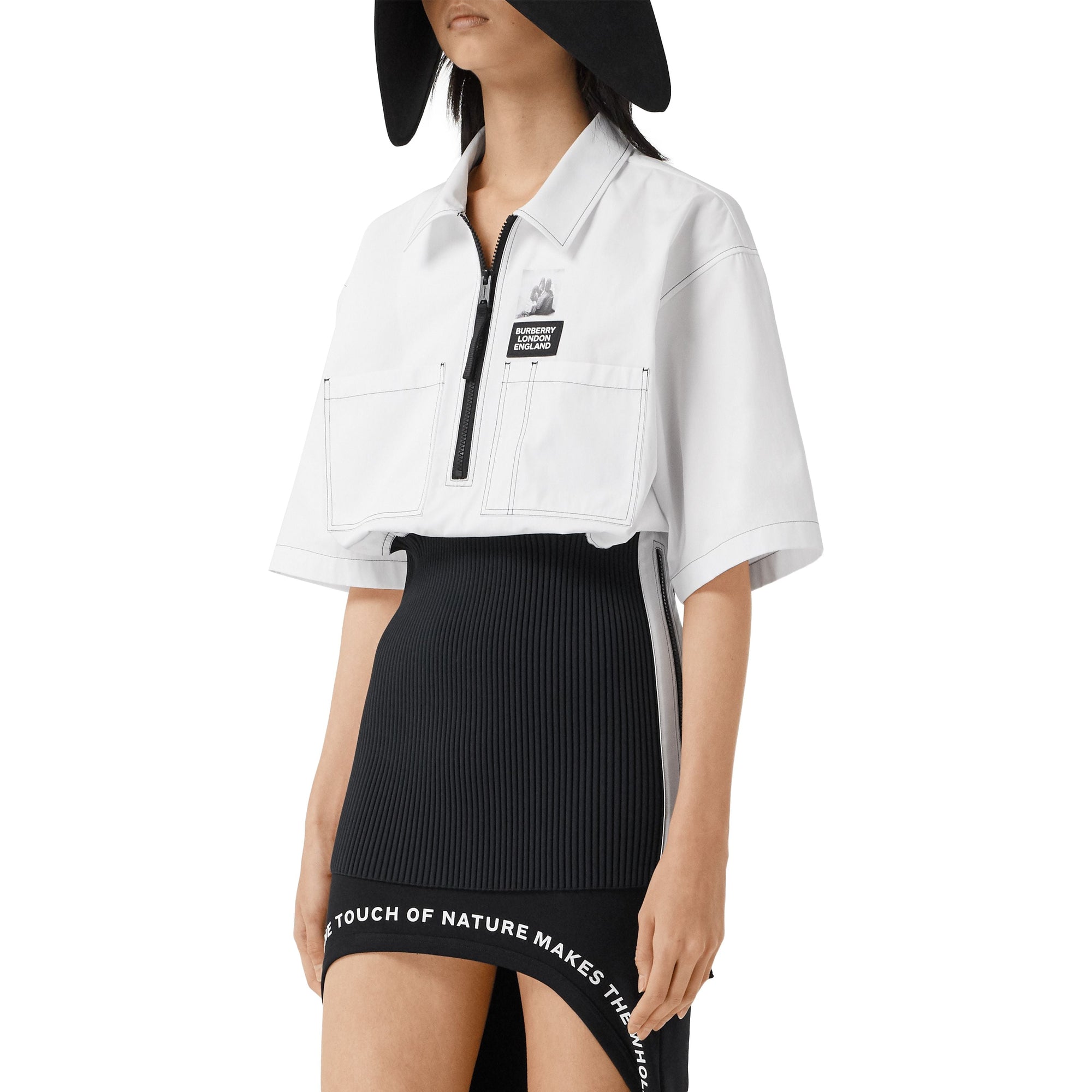 Chemise oversize à manches courtes en coton avec maille côtelée - Optic White