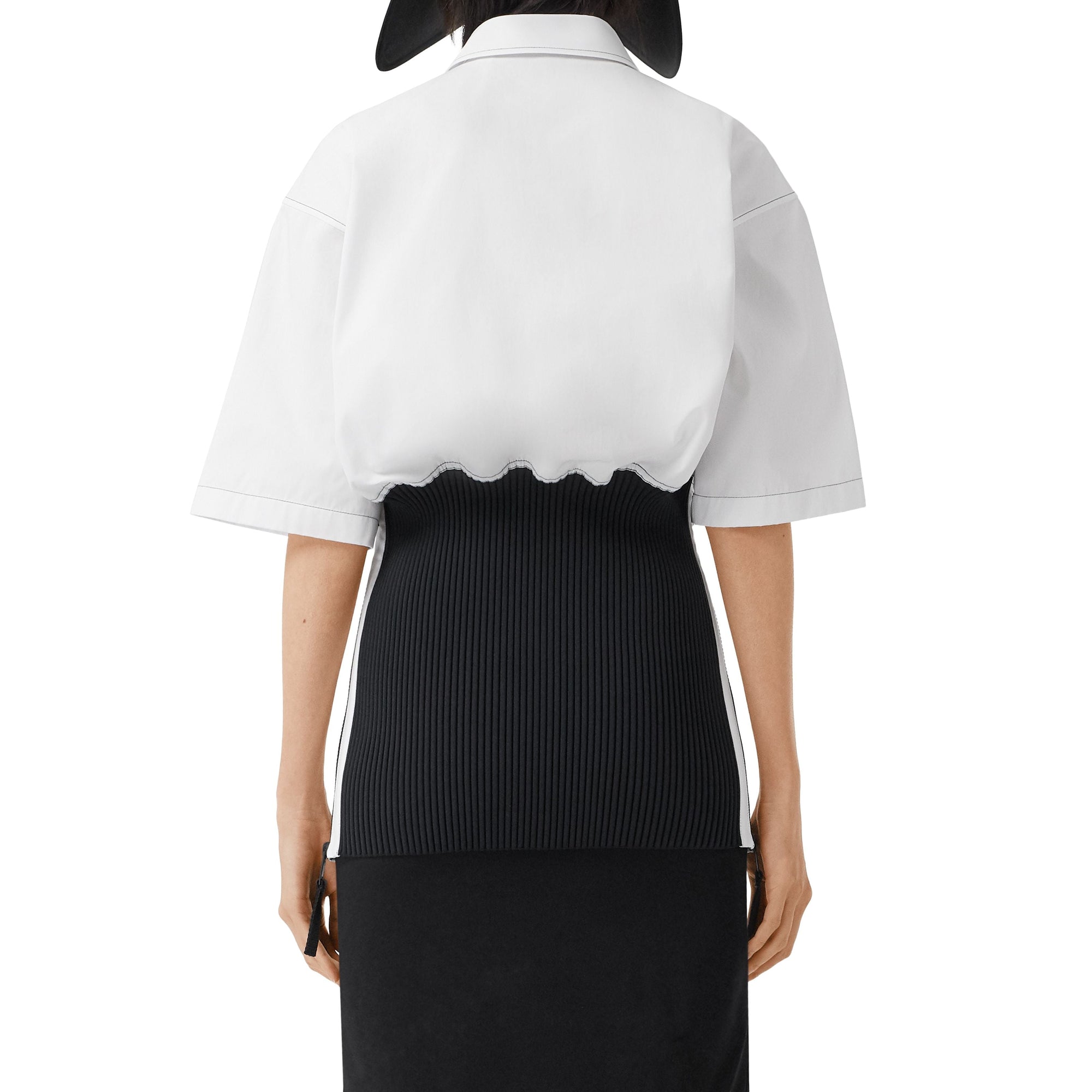 Chemise oversize à manches courtes en coton avec maille côtelée - Optic White