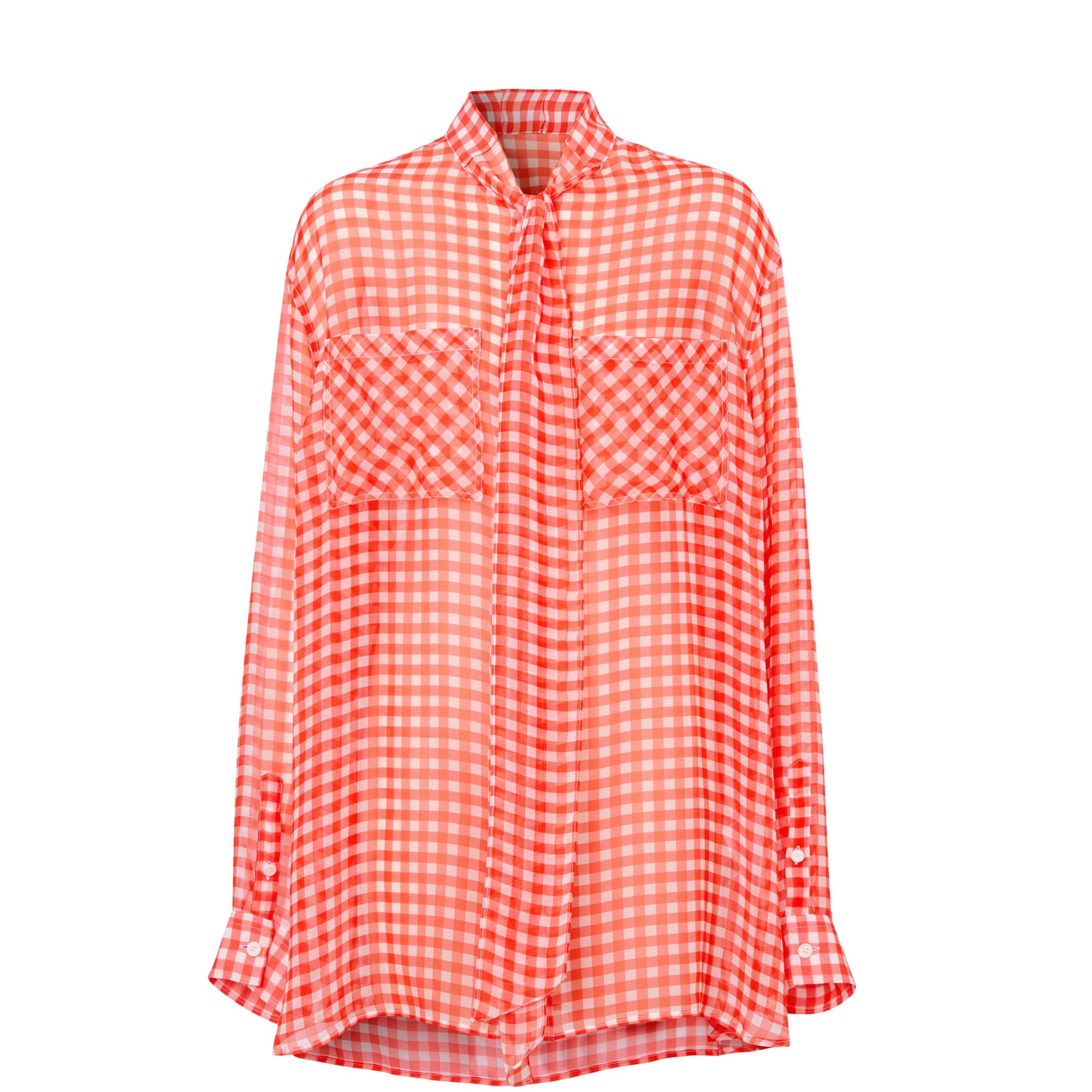 Chemisier à col lavallière en mousseline de soie vichy - Red Pattern