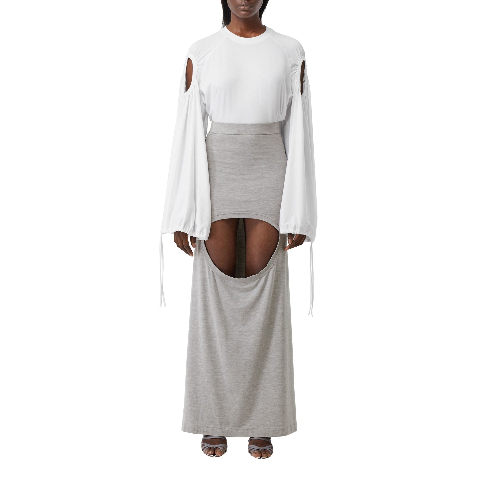 Jupe en jersey de soie stretch avec découpe - Grey Melange