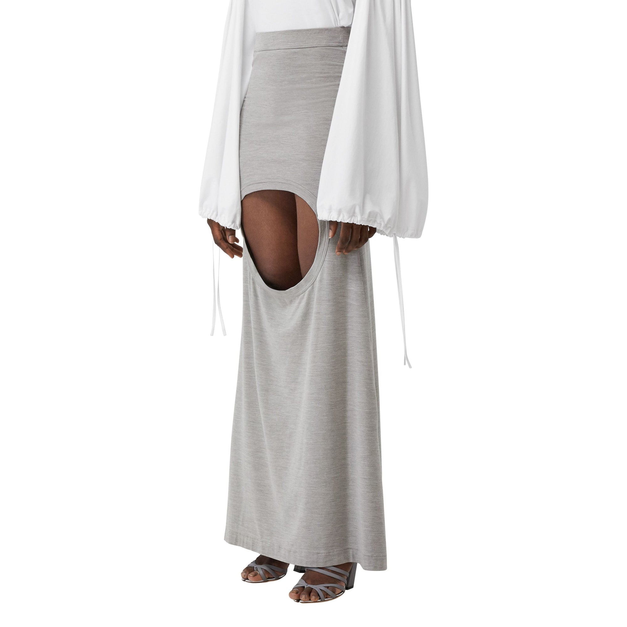 Jupe en jersey de soie stretch avec découpe - Grey Melange