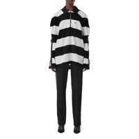 Polo de rugby oversize en piqué de coton rayé avec zip - Black Pattern