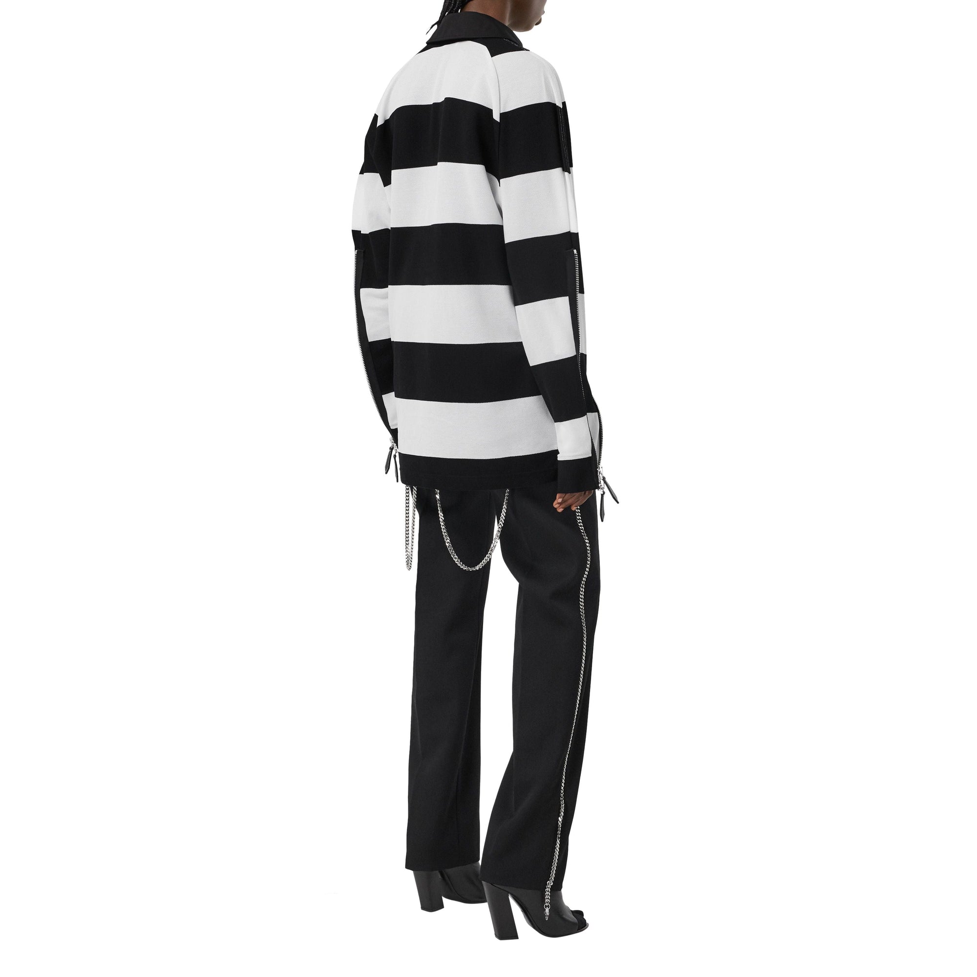 Polo de rugby oversize en piqué de coton rayé avec zip - Black Pattern