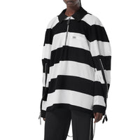 Polo de rugby oversize en piqué de coton rayé avec zip - Black Pattern