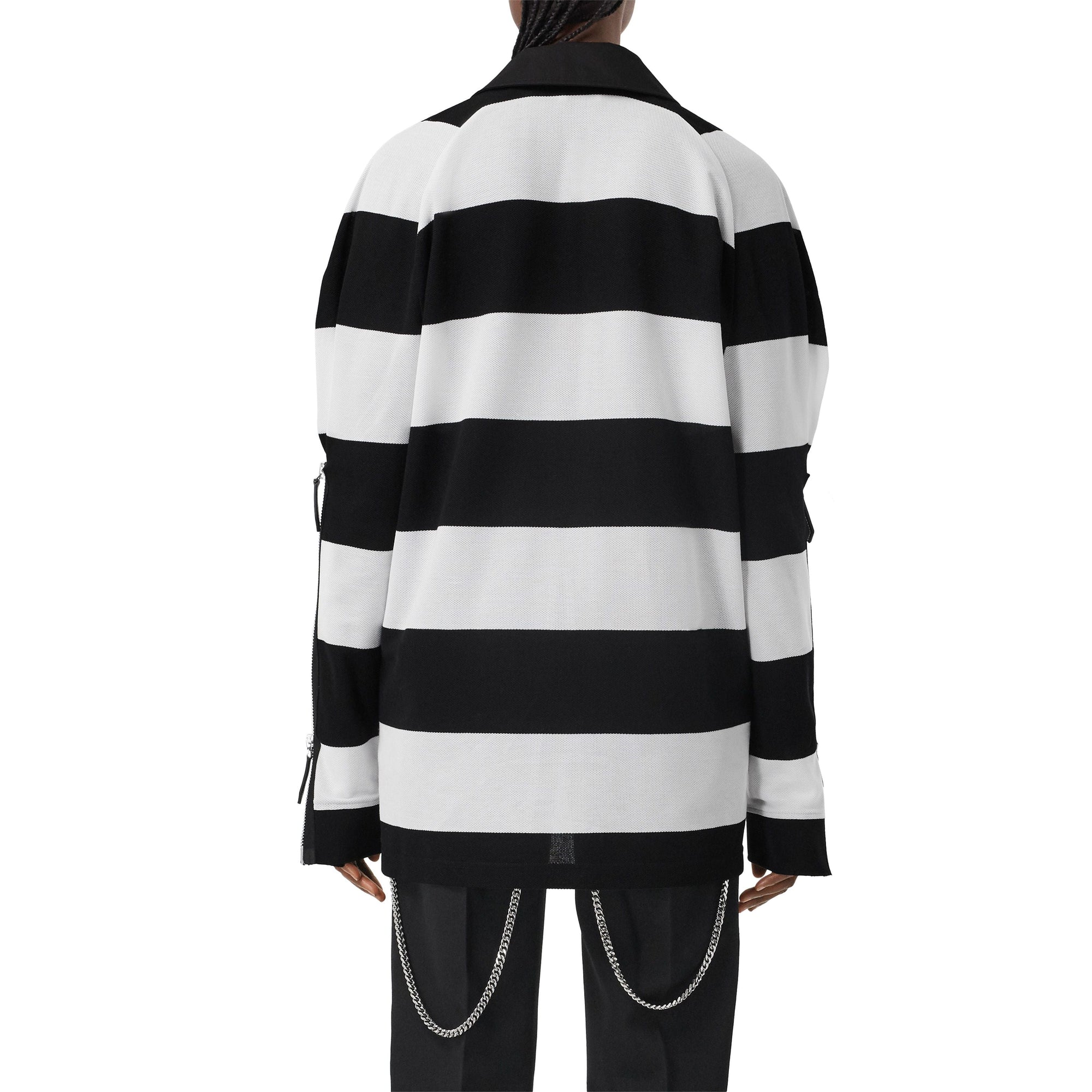 Polo de rugby oversize en piqué de coton rayé avec zip - Black Pattern