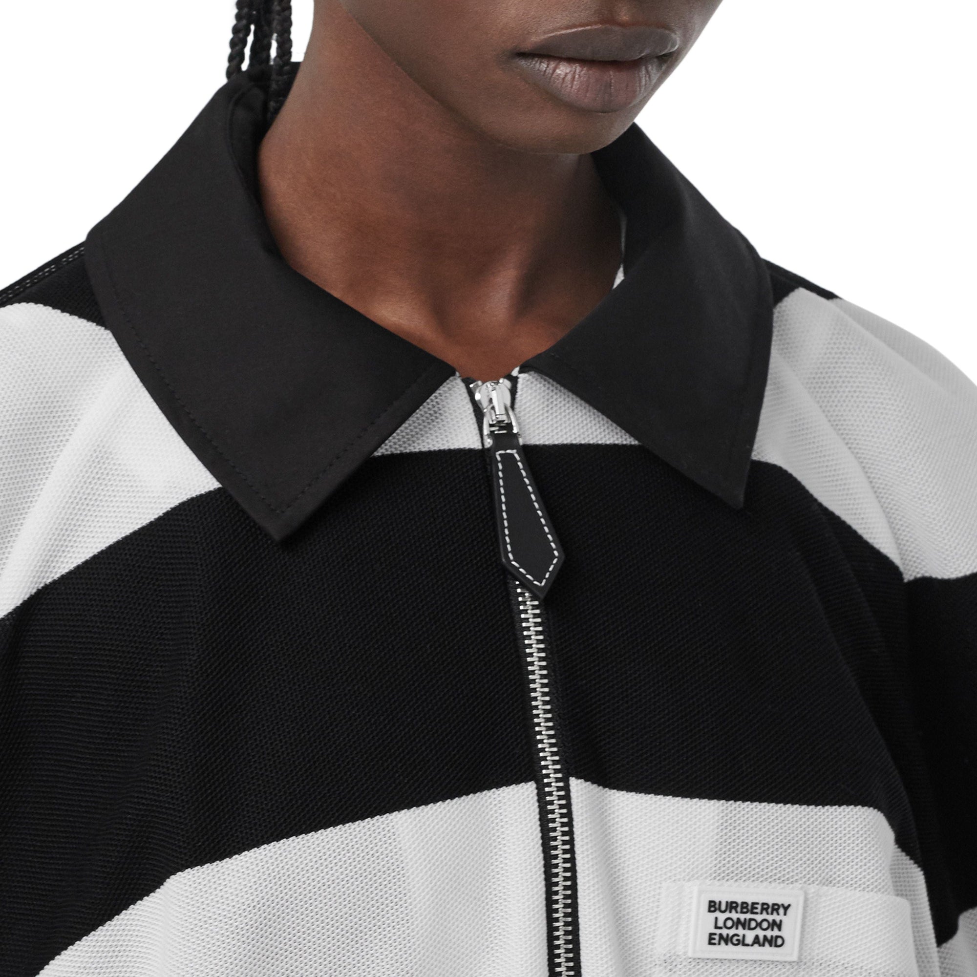 Polo de rugby oversize en piqué de coton rayé avec zip - Black Pattern