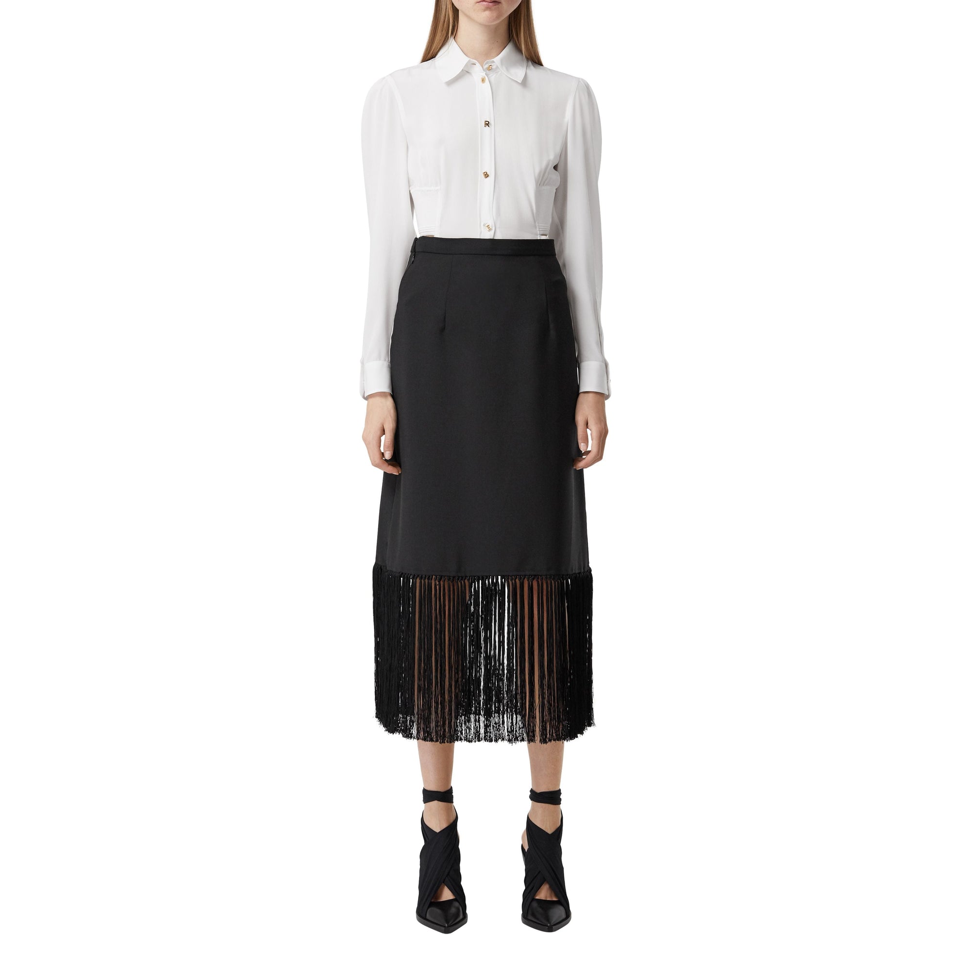 Jupe trapèze en mohair et laine à franges - Black