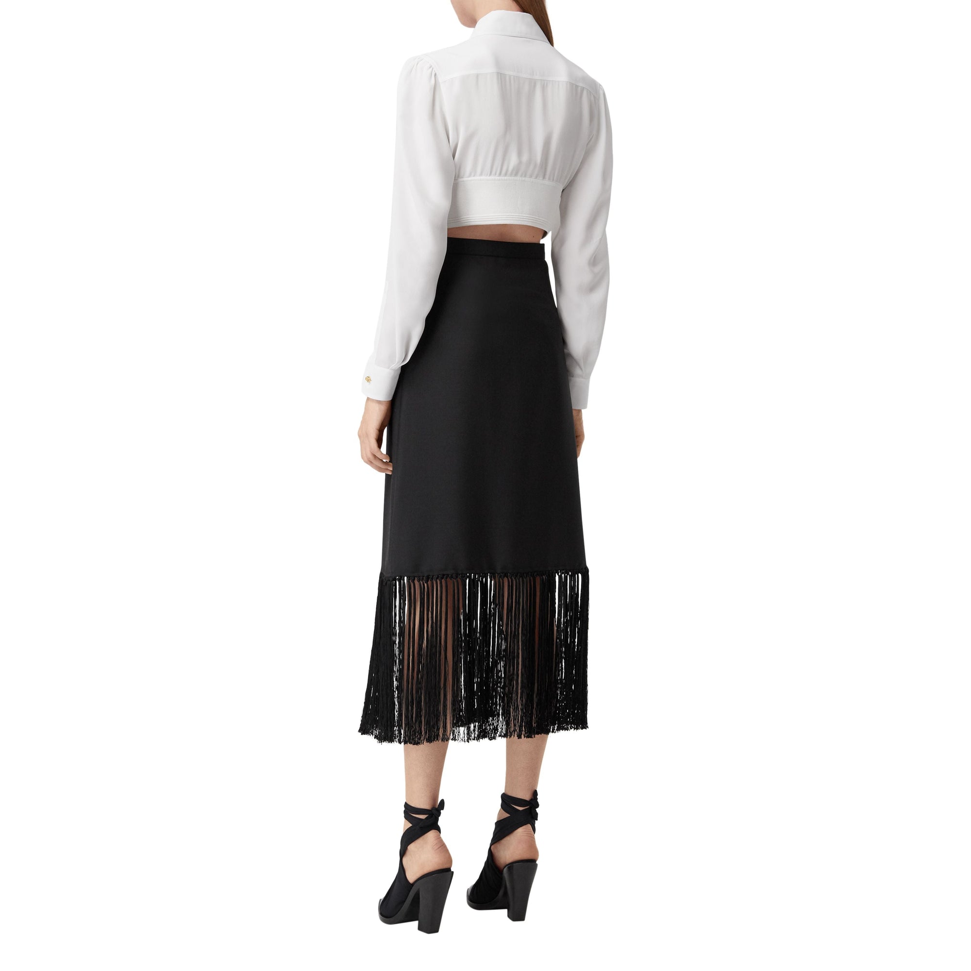Jupe trapèze en mohair et laine à franges - Black