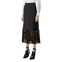 Jupe trapèze en mohair et laine à franges - Black