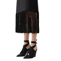 Jupe trapèze en mohair et laine à franges - Black