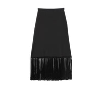 Jupe trapèze en mohair et laine à franges - Black