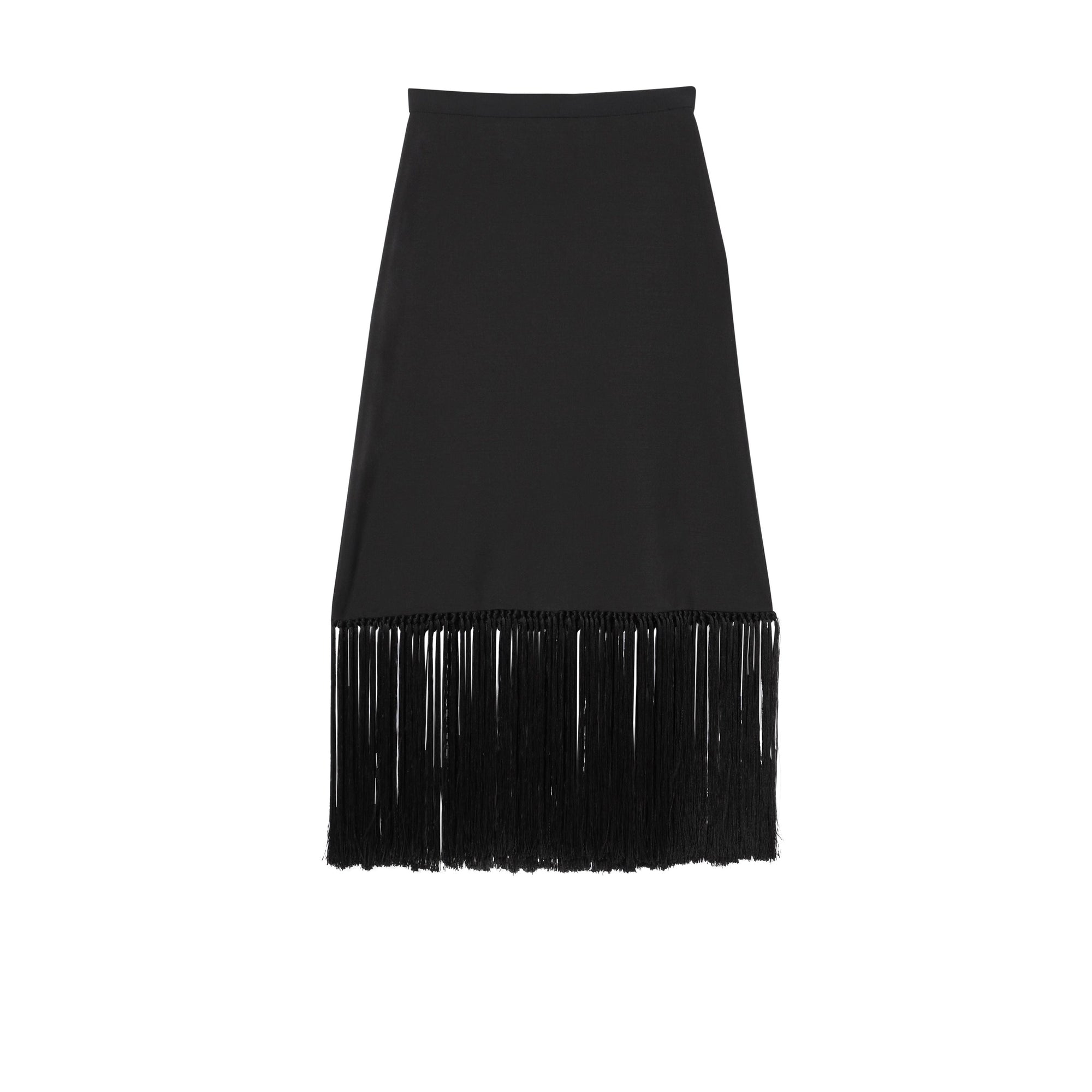 Jupe trapèze en mohair et laine à franges - Black
