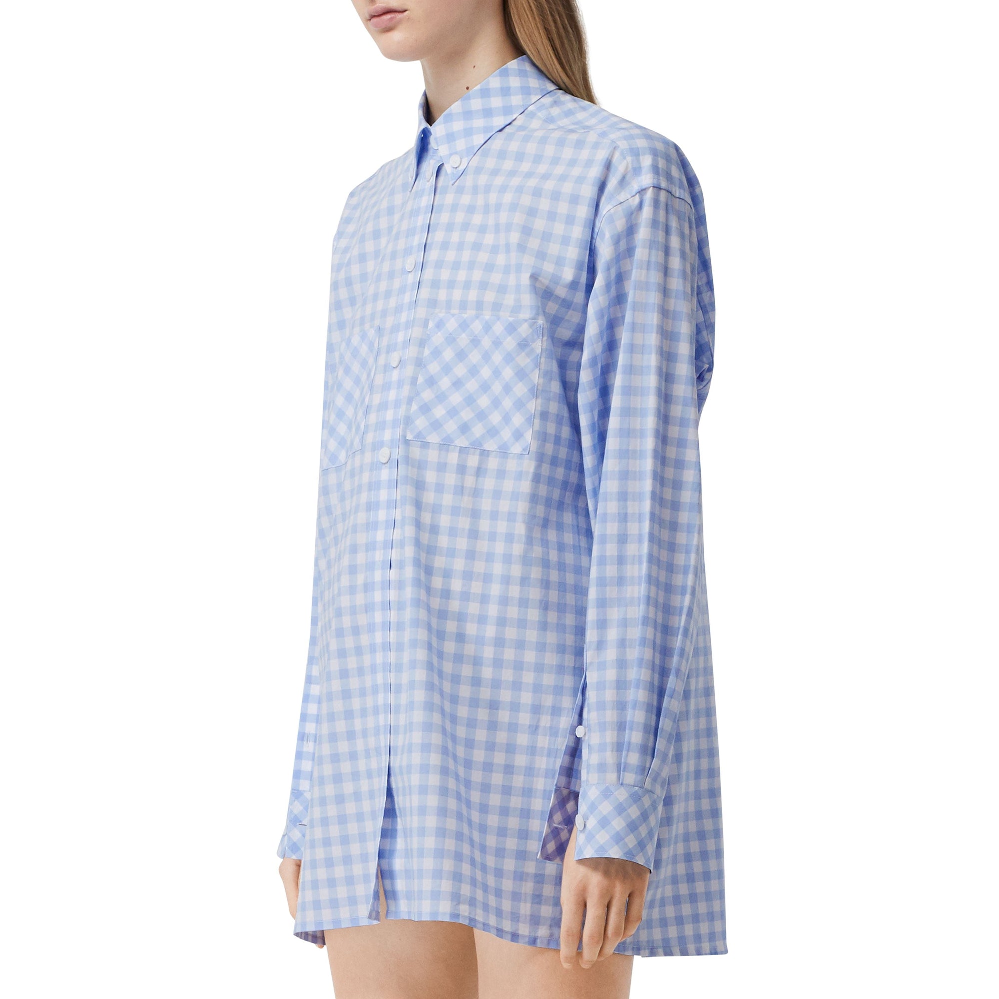 Robe chemise en popeline de coton vichy - Pale Blue Pattern