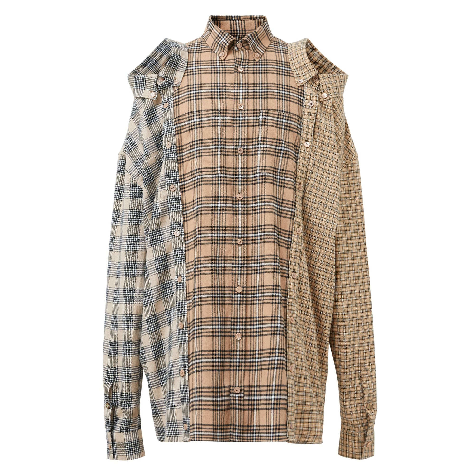 Chemise déstructurée en flanelle de coton check - Camel Check