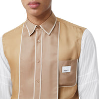 Chemise en soie à panneaux et fines rayures - Camel