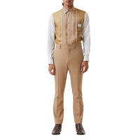 Chemise en soie à panneaux et fines rayures - Camel