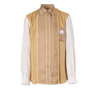 Chemise en soie à panneaux et fines rayures - Camel