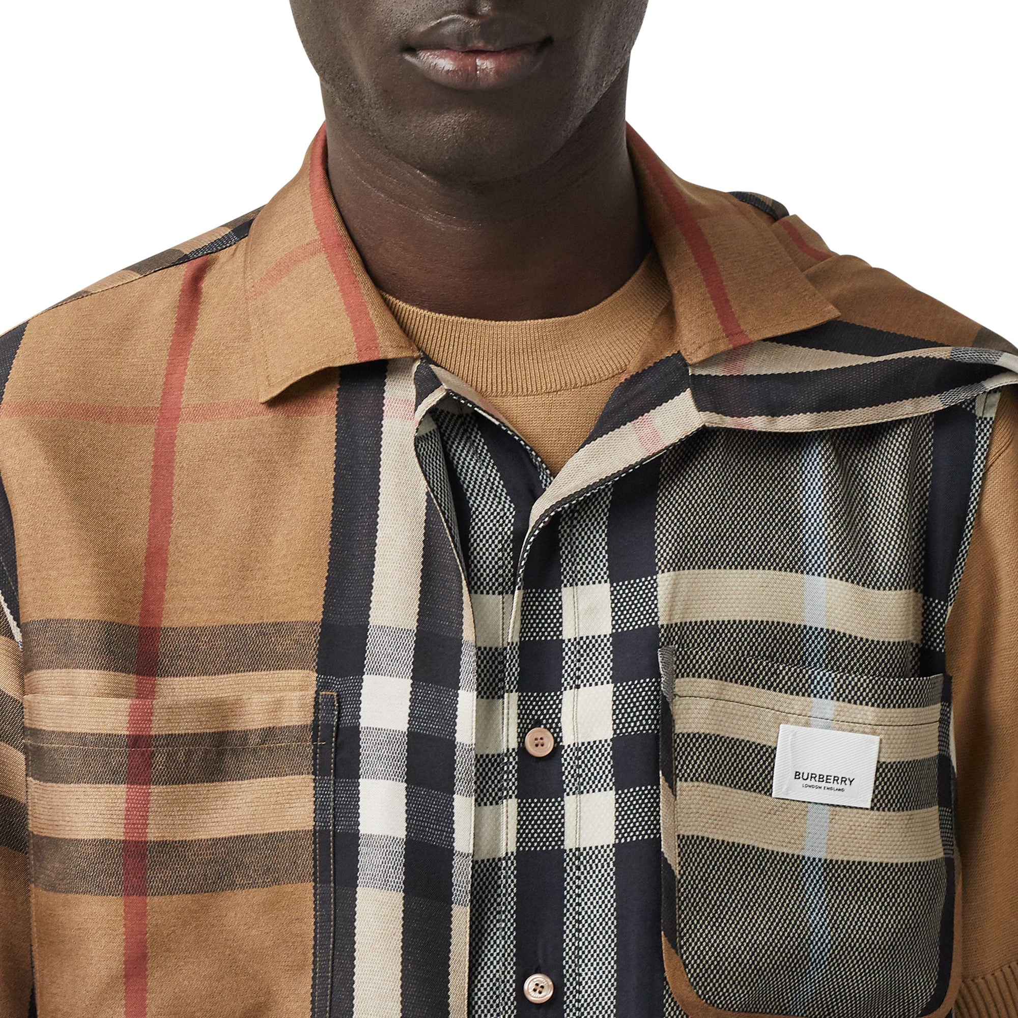 Chemise déstructurée en sergé de soie check - Birch Brown Check