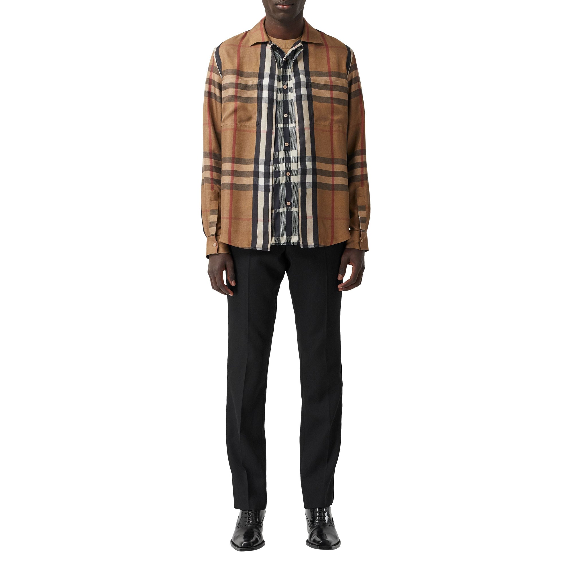 Chemise déstructurée en sergé de soie check - Birch Brown Check