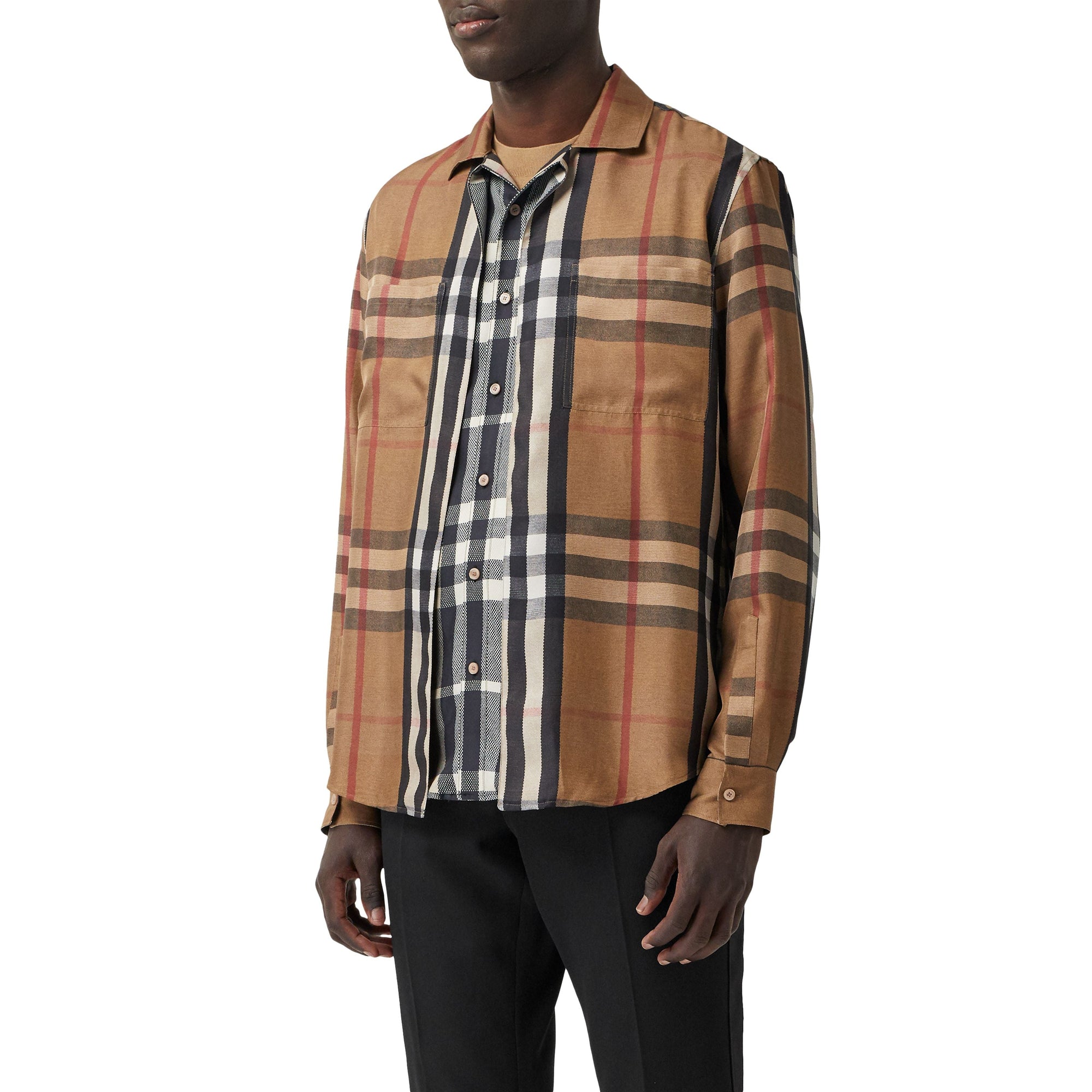 Chemise déstructurée en sergé de soie check - Birch Brown Check