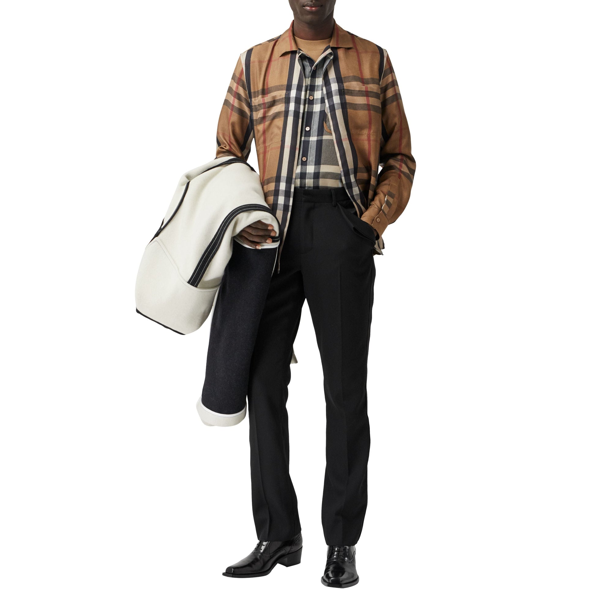 Chemise déstructurée en sergé de soie check - Birch Brown Check