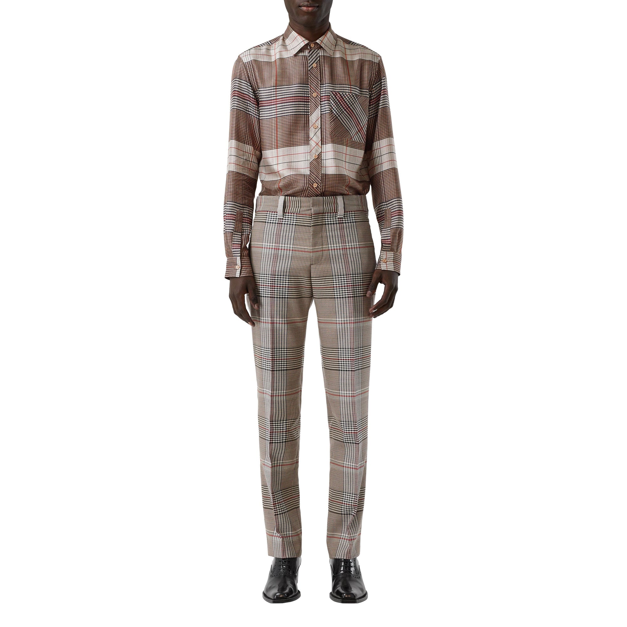 Chemise classique en sergé de soie check - Buttermilk Check
