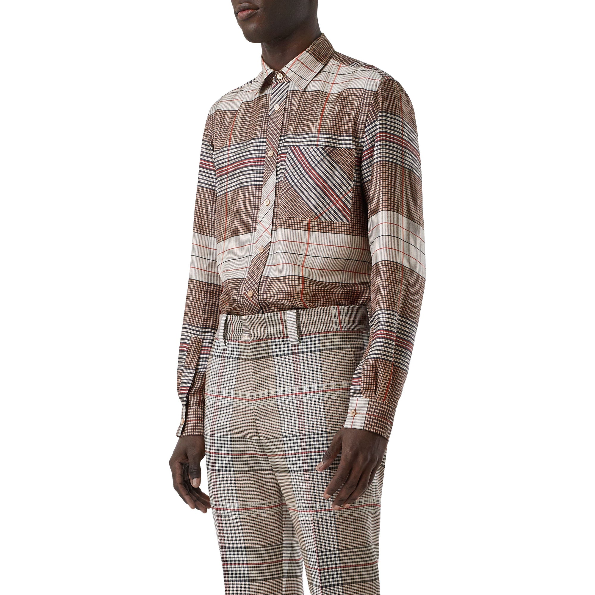 Chemise classique en sergé de soie check - Buttermilk Check