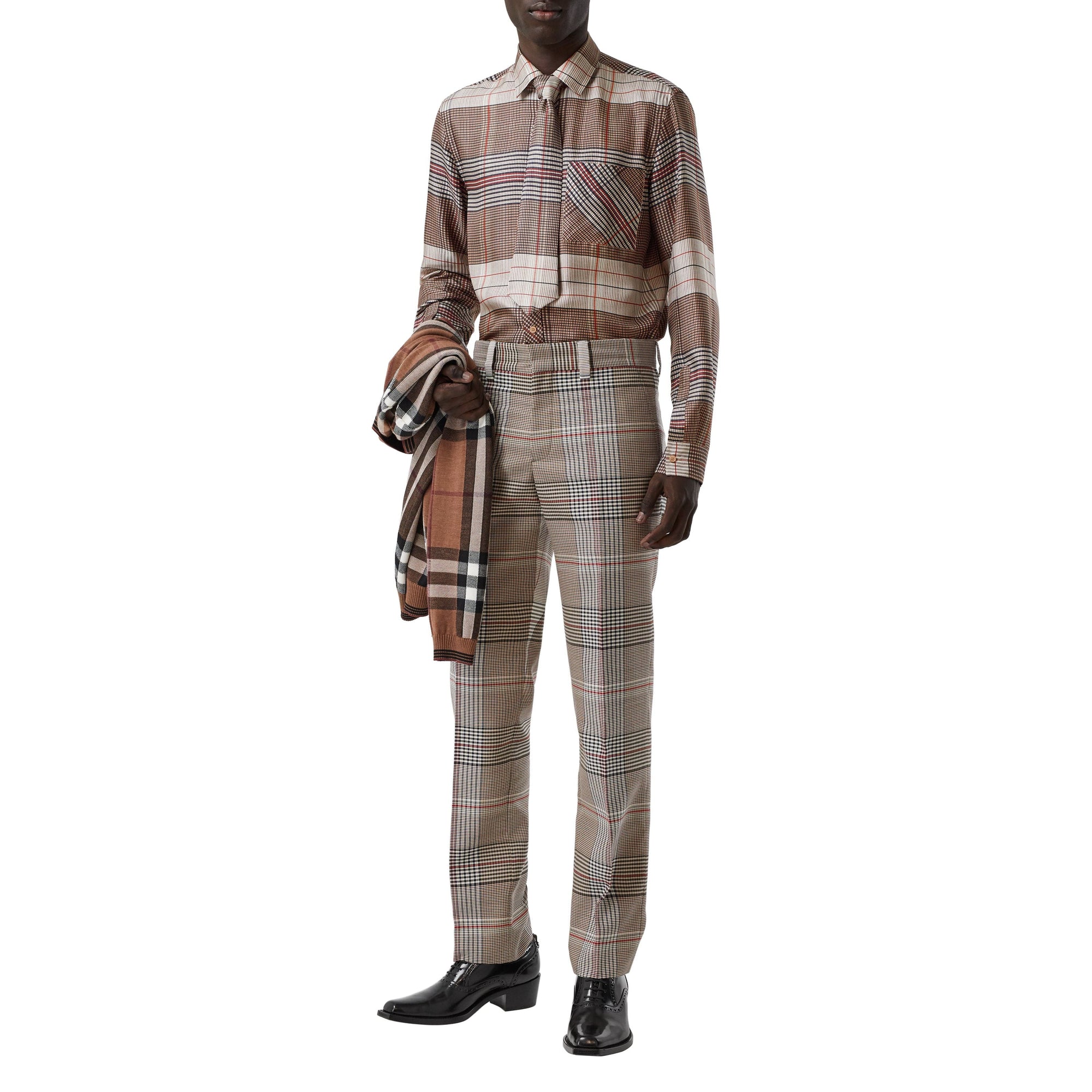 Chemise classique en sergé de soie check - Buttermilk Check