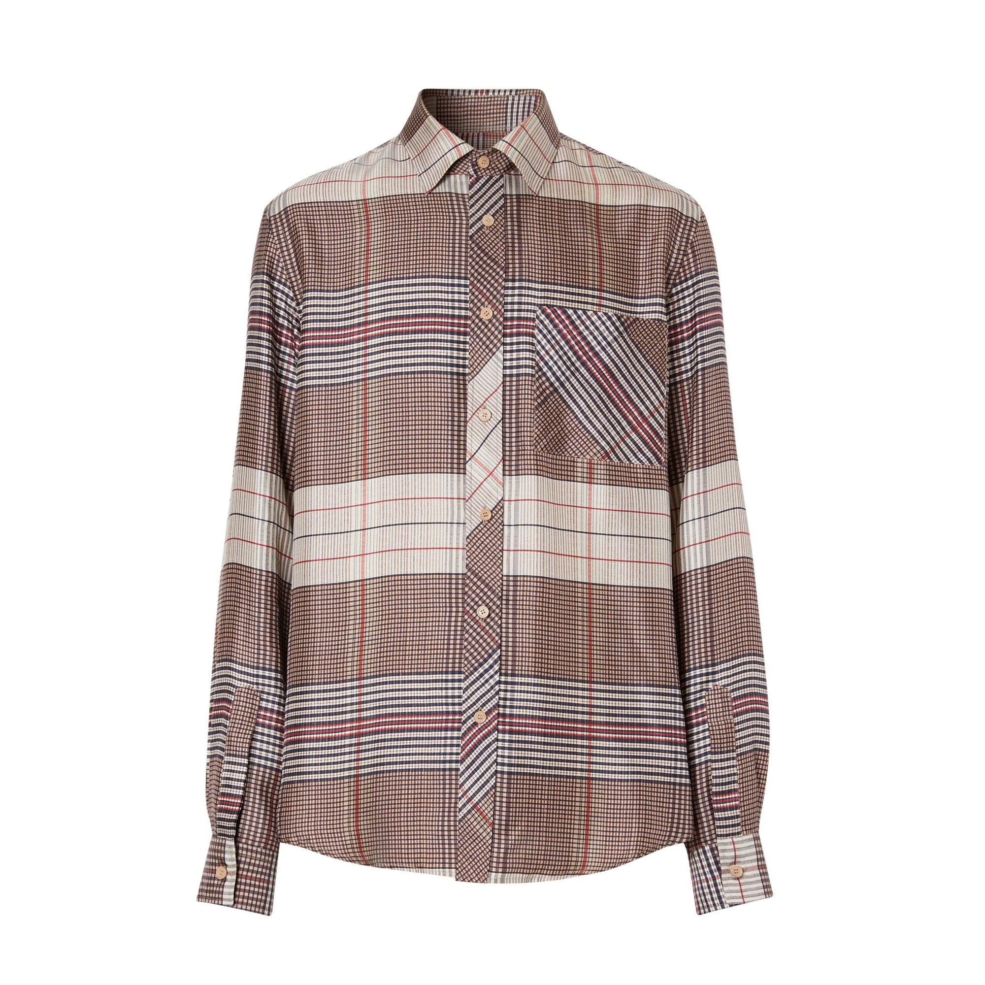 Chemise classique en sergé de soie check - Buttermilk Check