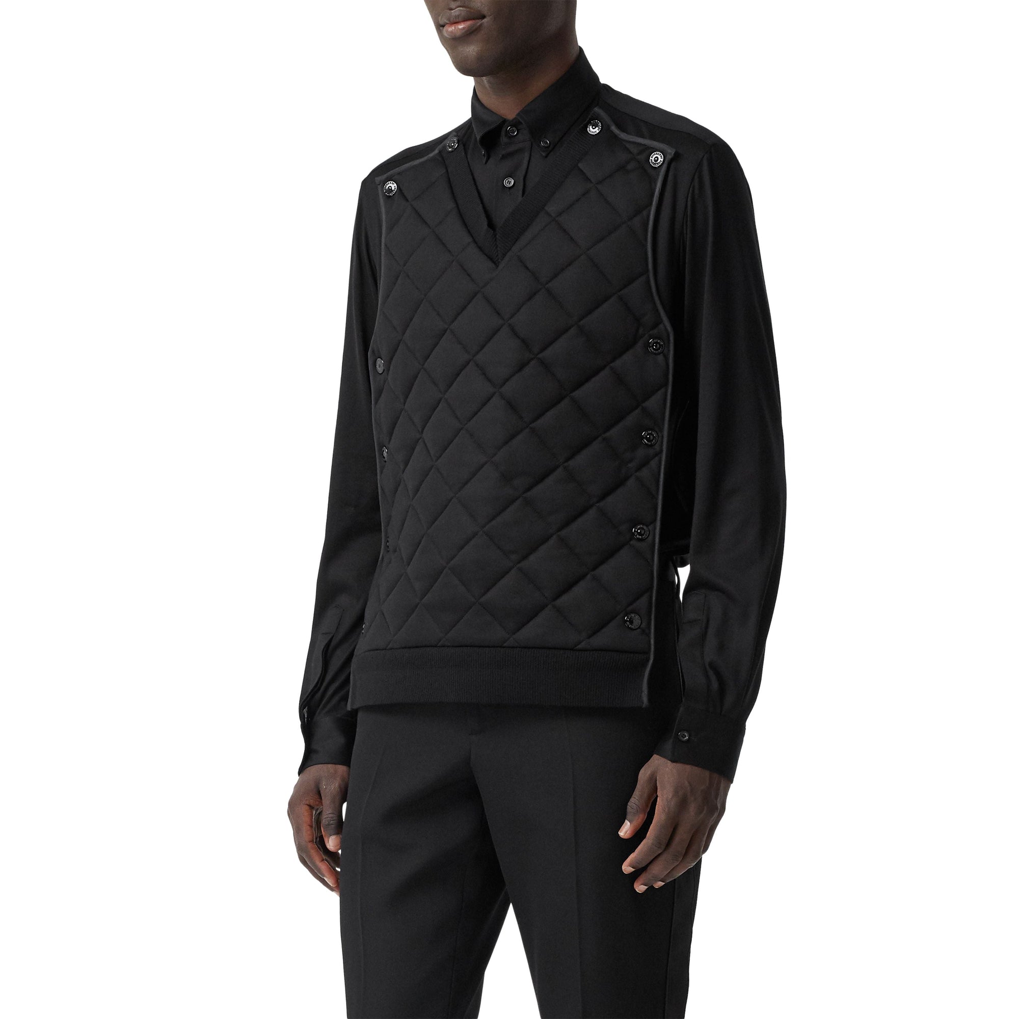Chemise en jersey de soie avec panneau matelassé amovible - Black