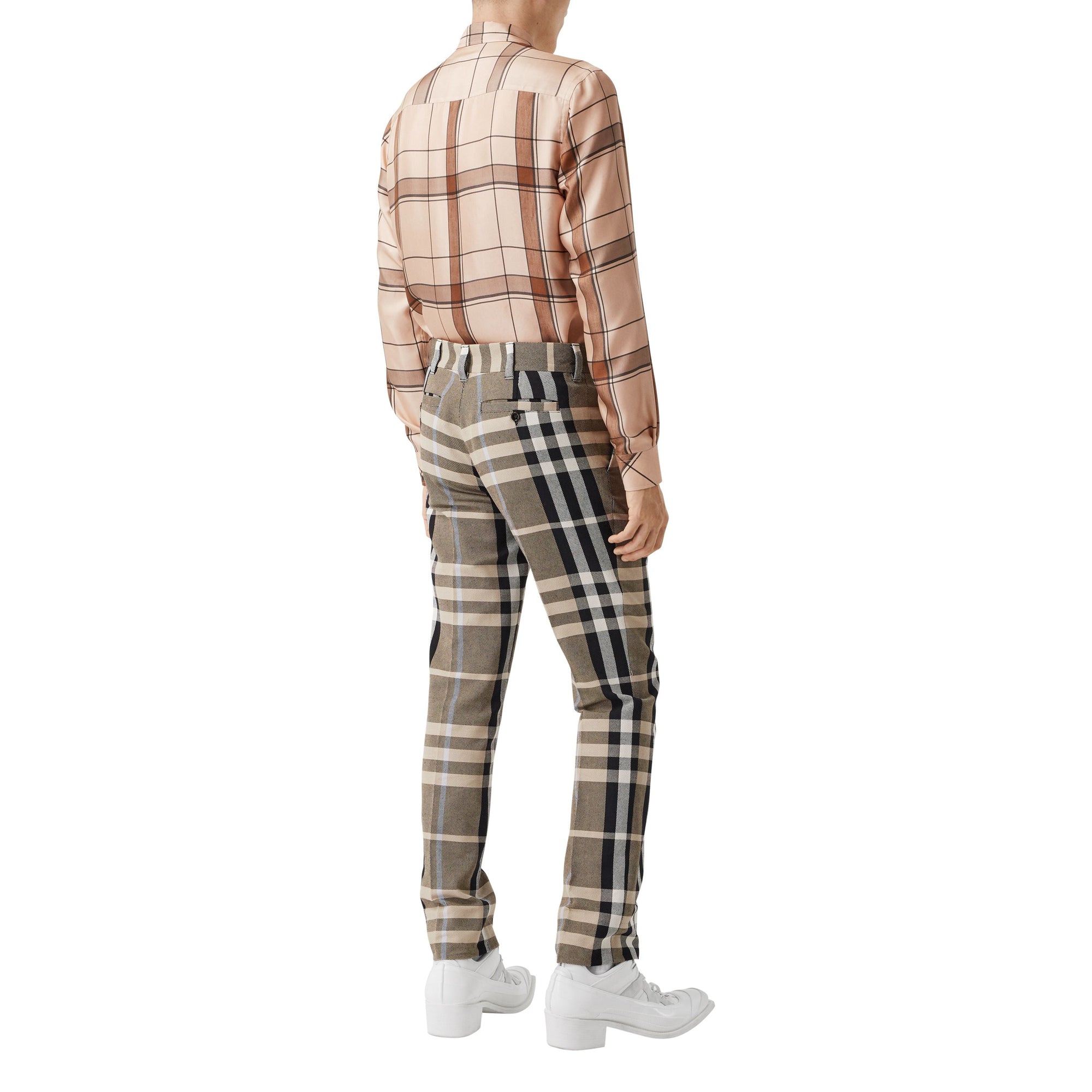 Pantalon de costume slim en coton technique check - Dusty Sand
