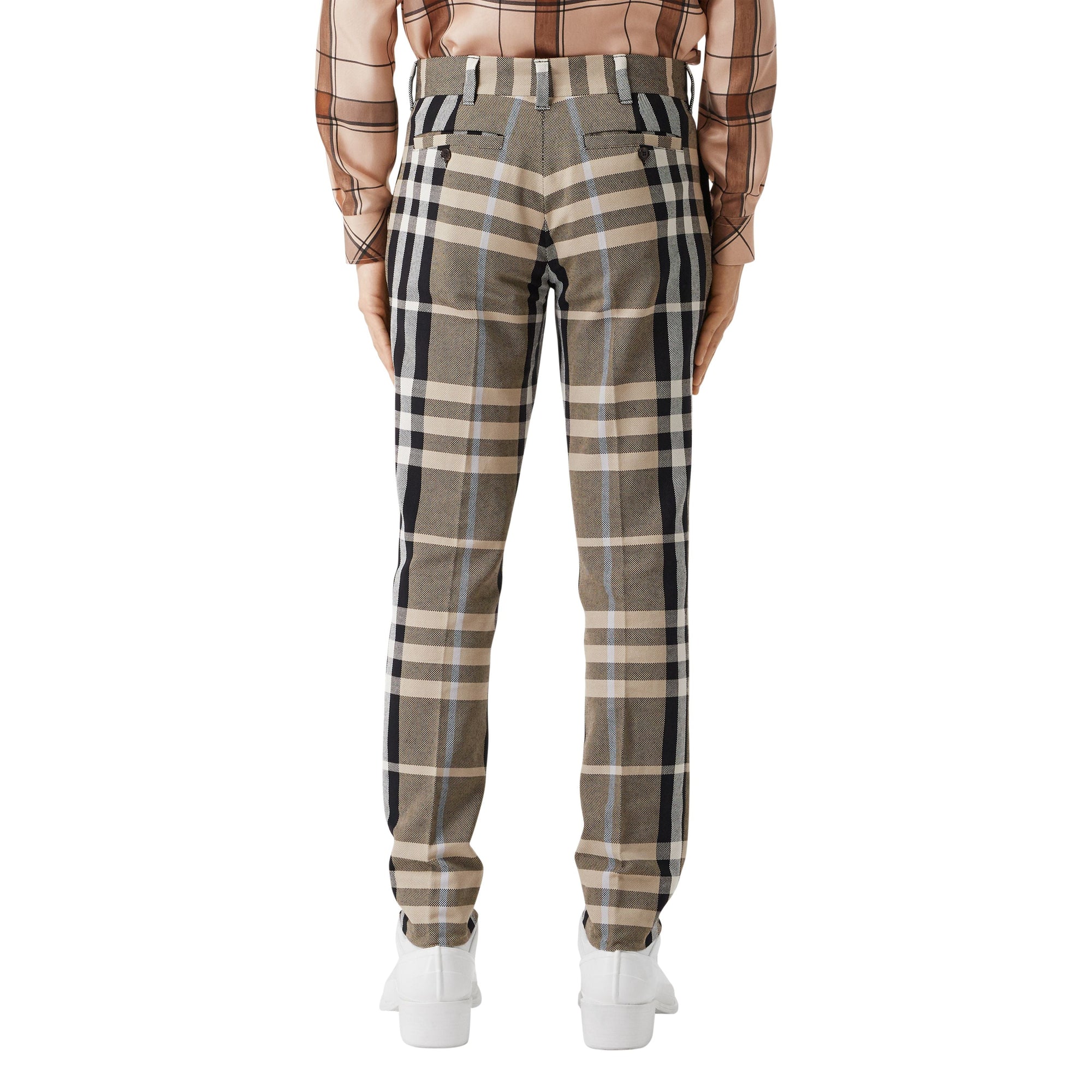 Pantalon de costume slim en coton technique check - Dusty Sand