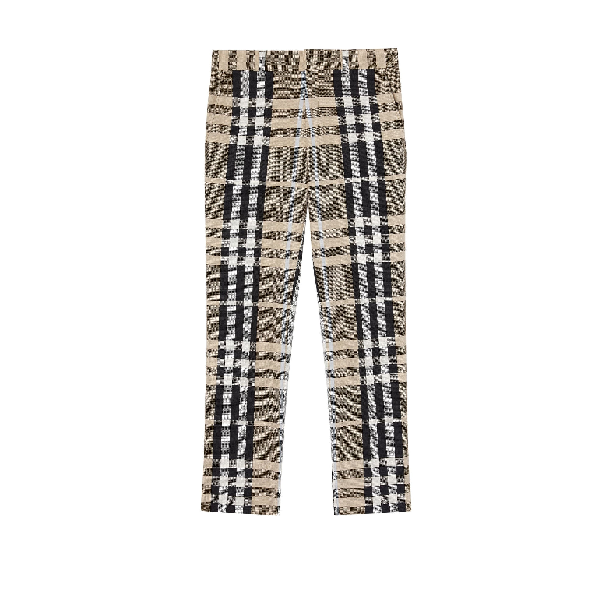 Pantalon de costume slim en coton technique check - Dusty Sand