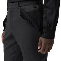 Pantalon de costume slim en laine avec bandes en satin de soie - Black