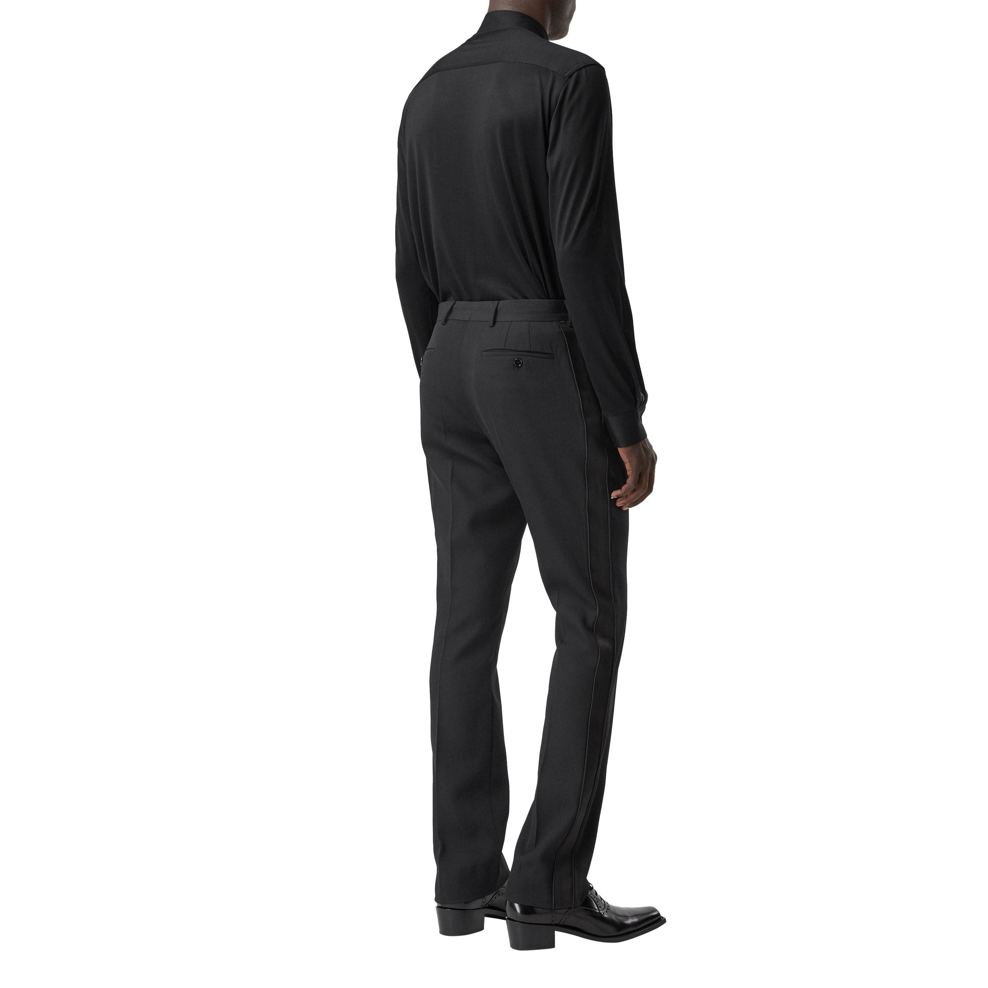 Pantalon de costume slim en laine avec bandes en satin de soie - Black