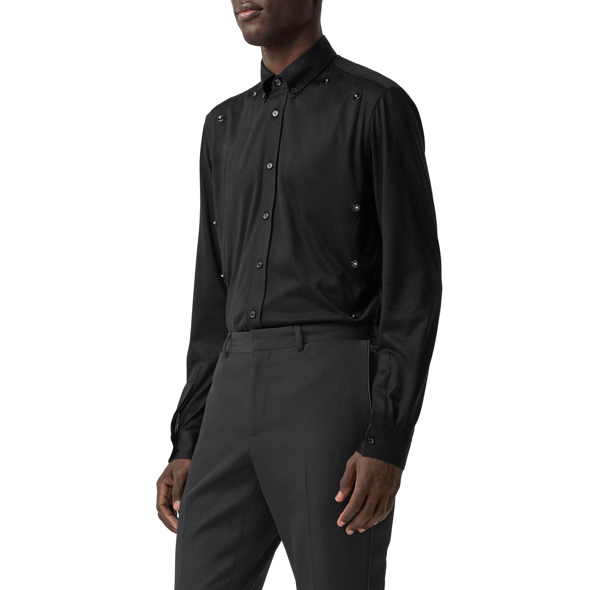 Pantalon de costume slim en laine avec bandes en satin de soie - Black